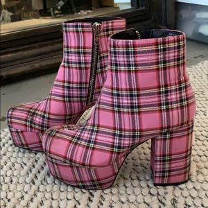 Current Mood Pink Plaid Go Go Boots